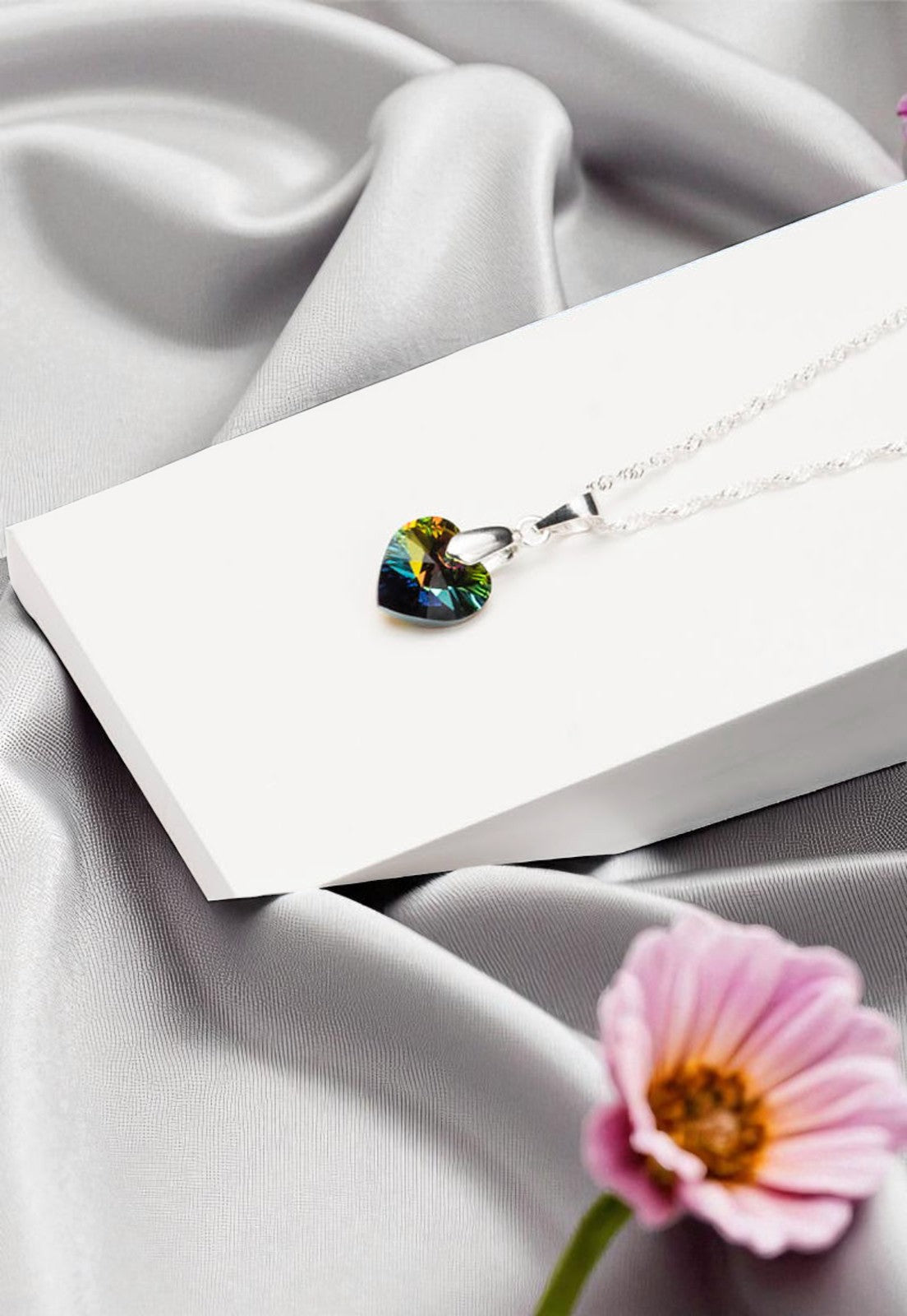 Collar Romance Plata 925 Cristal Genuino Vitral Medium