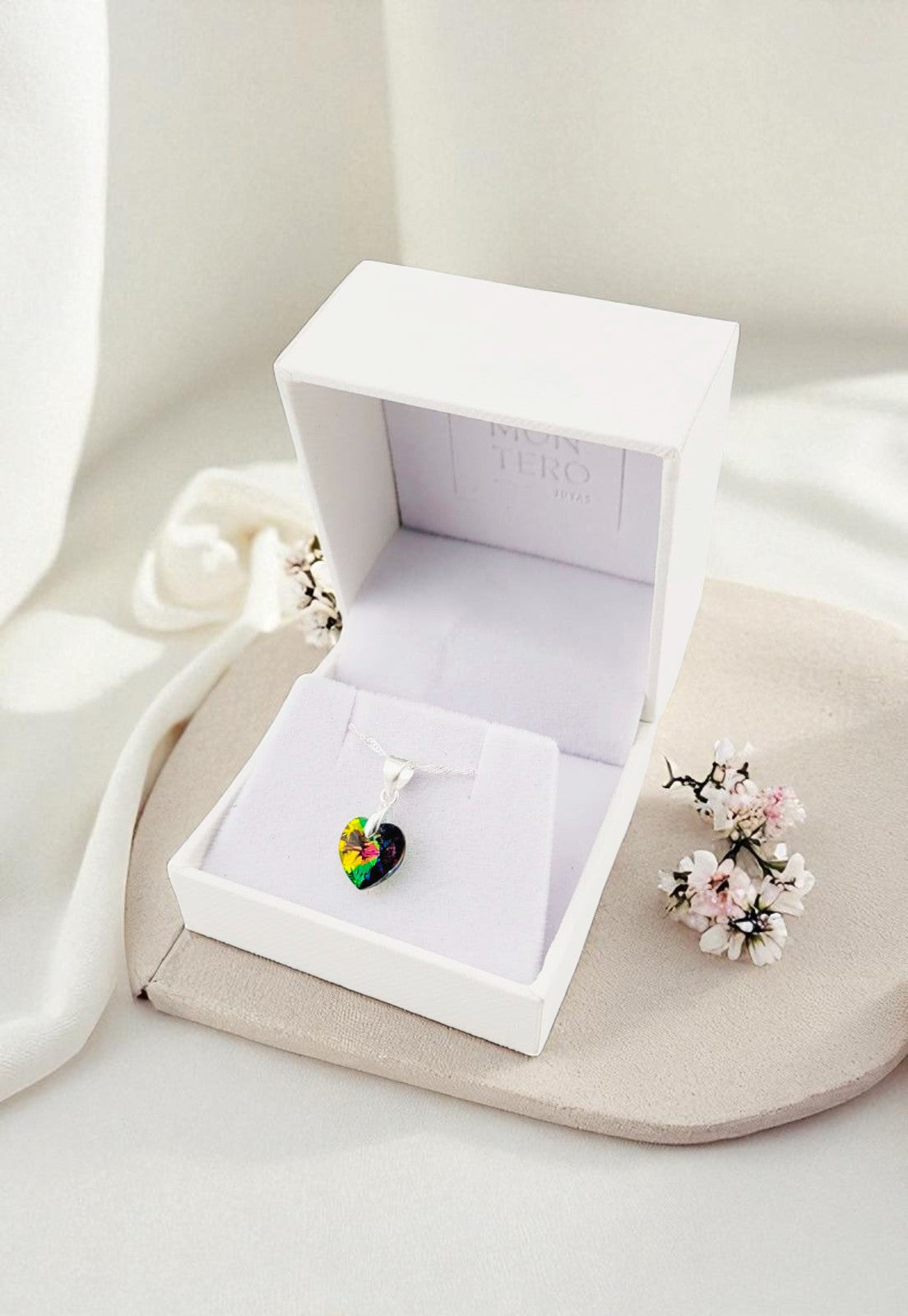 Collar Romance Plata 925 Cristal Genuino Vitral Medium