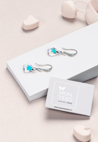 Aros Gota de Luz Plata Italiana 925 Cristal Genuino Aurora Boreal