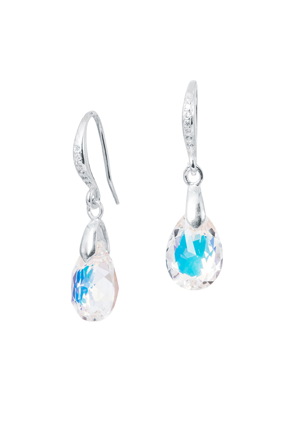 Aros Gota de Luz Plata Italiana 925 Cristal Genuino Aurora Boreal