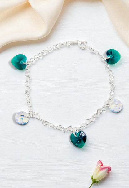 Pulsera Romance Plata Italiana 925 Cristal Genuino Emerald Shimmer