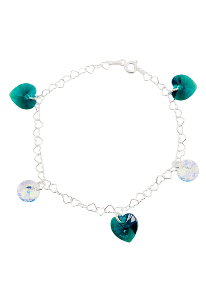 Pulsera Romance Plata Italiana 925 Cristal Genuino Emerald Shimmer
