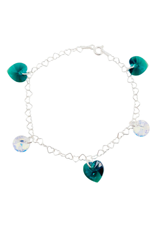 Pulsera Romance Plata Italiana 925 Cristal Genuino Emerald Shimmer