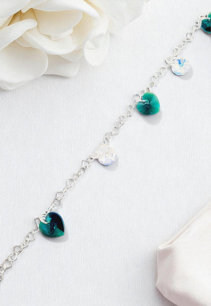 Pulsera Romance Plata Italiana 925 Cristal Genuino Emerald Shimmer