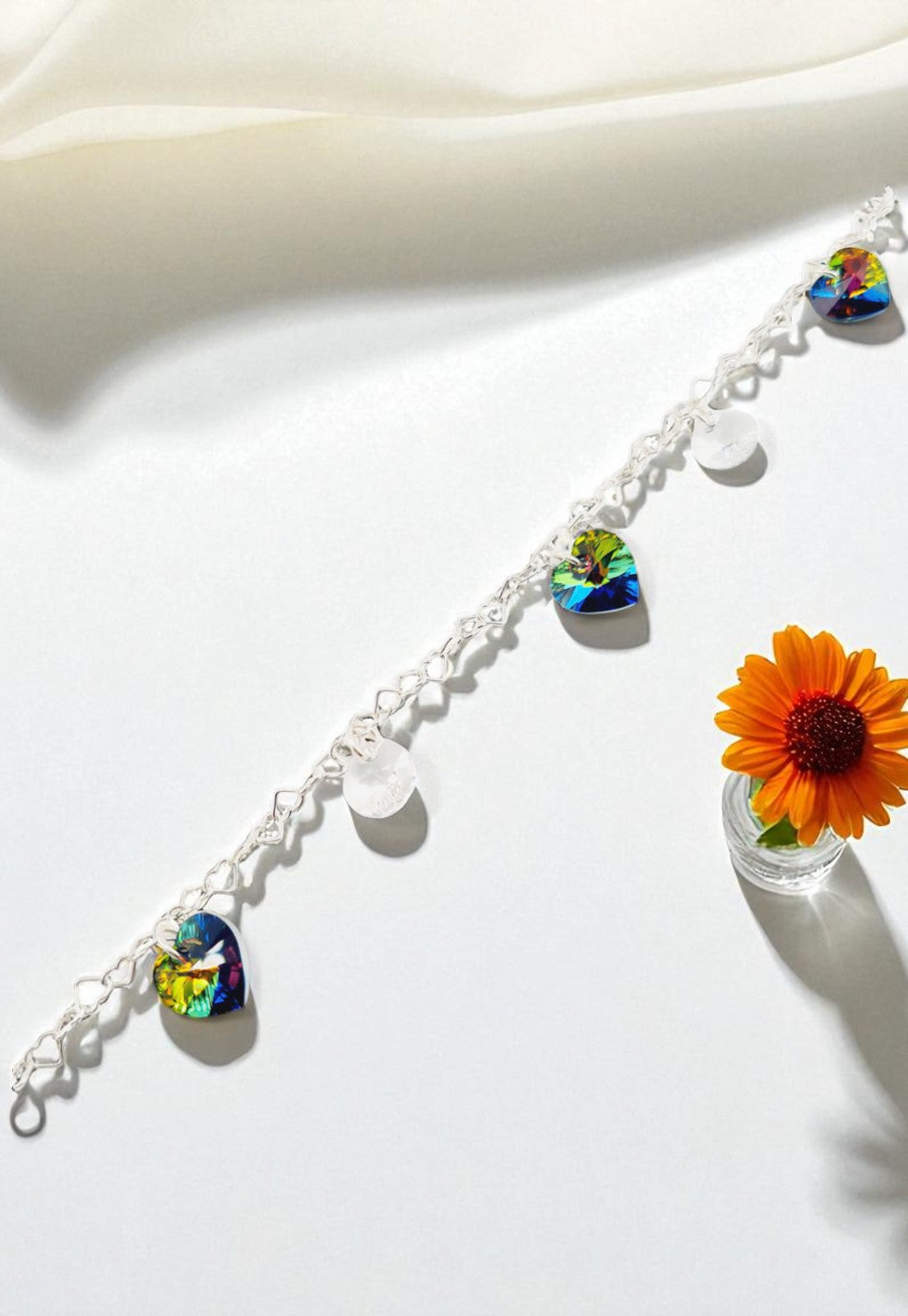 Pulsera Romance Plata Italiana 925 Cristal Genuino Vitral Medium