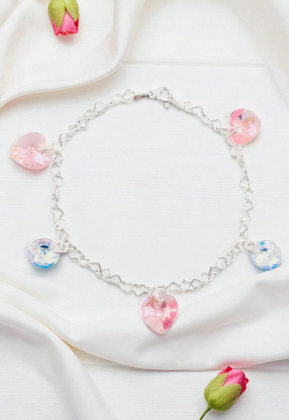 Pulsera Romance Plata Italiana 925 Cristal Genuino Rose Shimmer