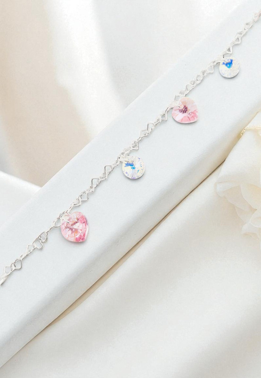 Pulsera Romance Plata Italiana 925 Cristal Genuino Rose Shimmer