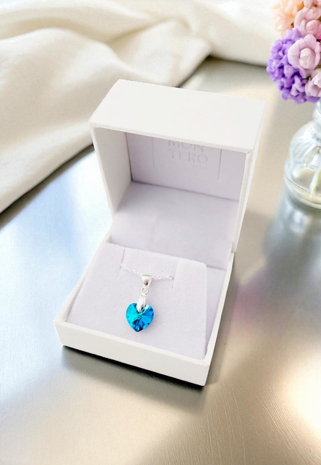 Collar Romance Plata 925 Cristal Genuino Bermuda Blue