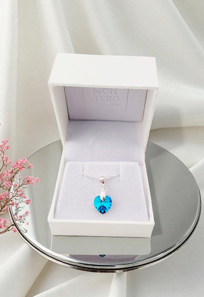 Collar Romance Plata 925 Cristal Genuino Bermuda Blue