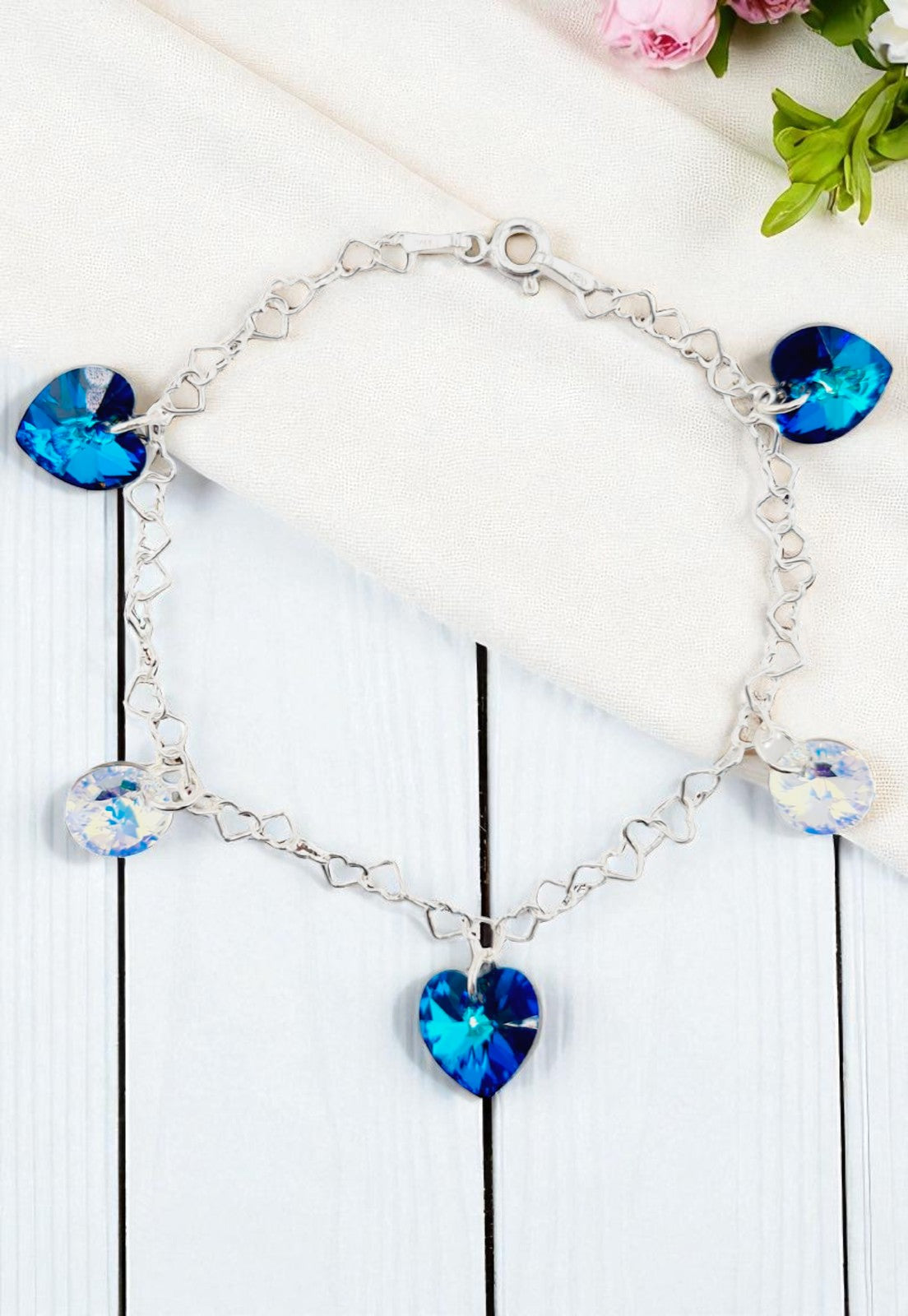 Pulsera Romance Plata Italiana 925 Cristal Genuino Bermuda Blue