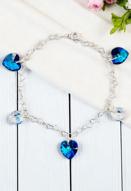 Pulsera Romance Plata Italiana 925 Cristal Genuino Bermuda Blue