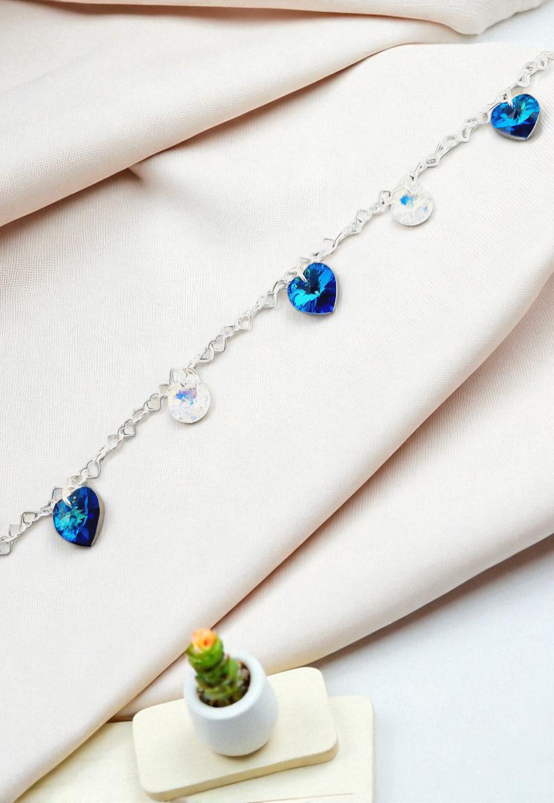 Pulsera Romance Plata Italiana 925 Cristal Genuino Bermuda Blue