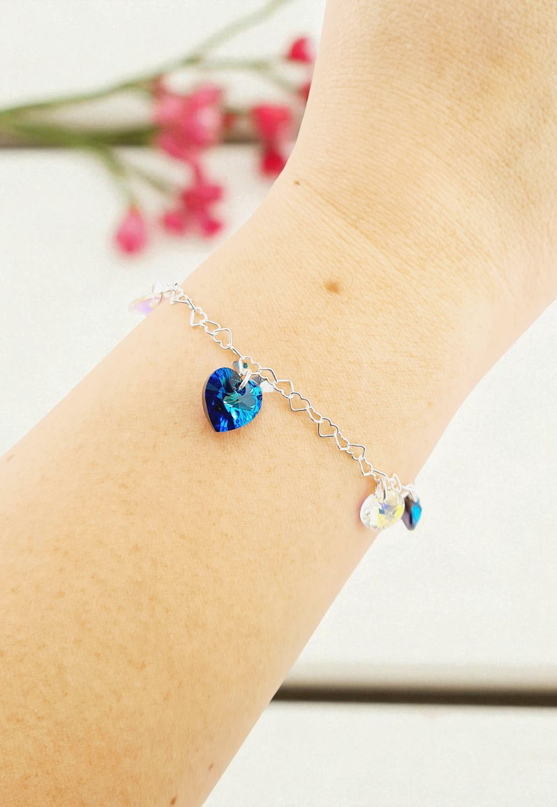 Pulsera Romance Plata Italiana 925 Cristal Genuino Bermuda Blue