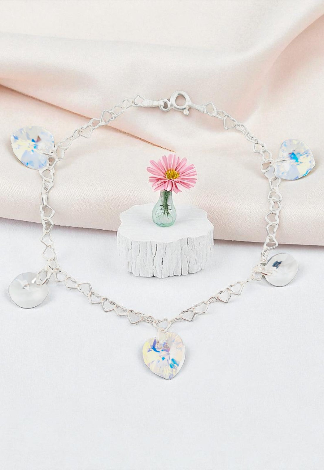 Pulsera Romance Plata Italiana 925 Cristal Genuino Aurora Boreal