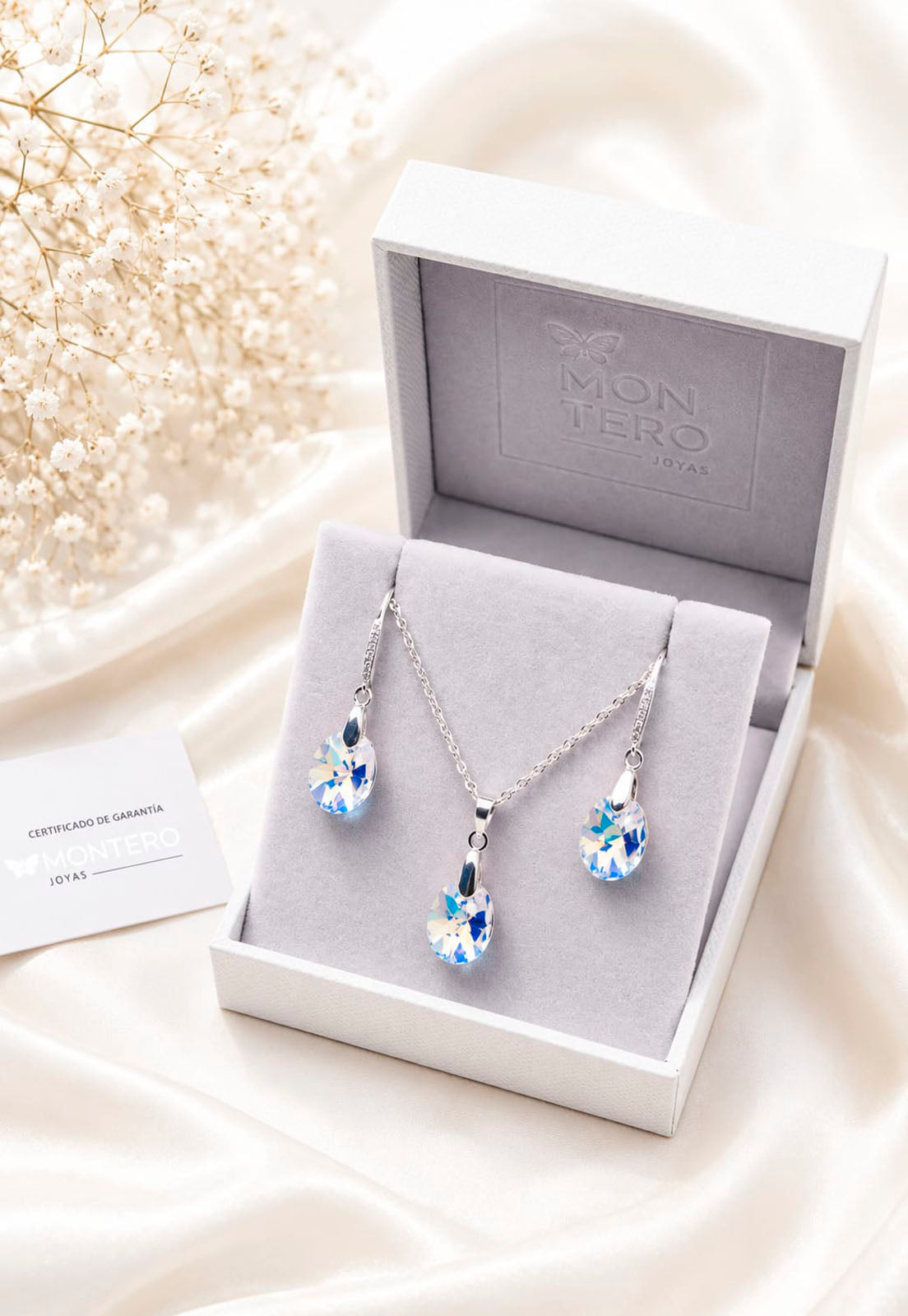 Conjunto Praga Plata 925 Cristal  Swarovski®  Aurora Boreal
