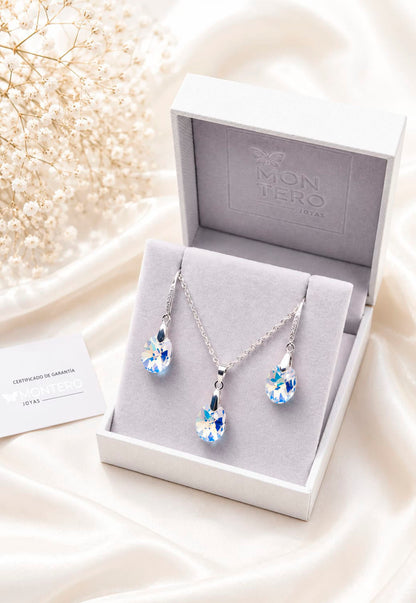 Conjunto Praga Plata 925 Cristal  Swarovski®  Aurora Boreal