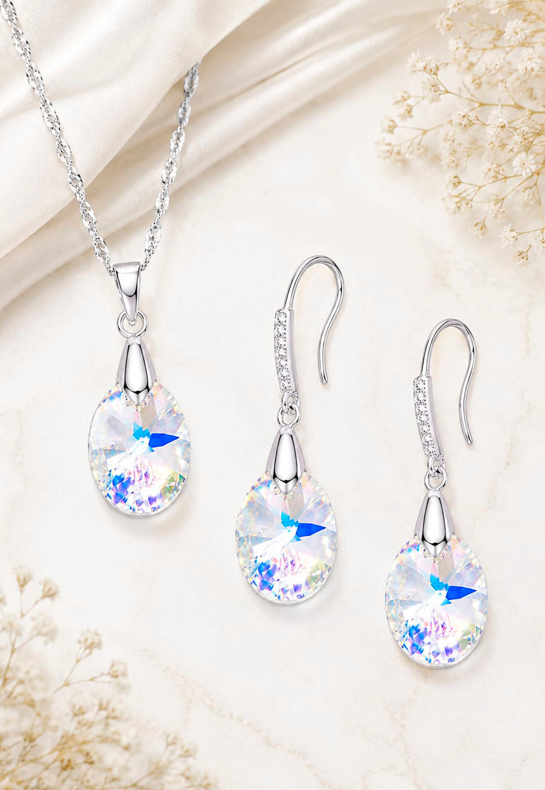 Conjunto Praga Plata 925 Cristal  Swarovski®  Aurora Boreal