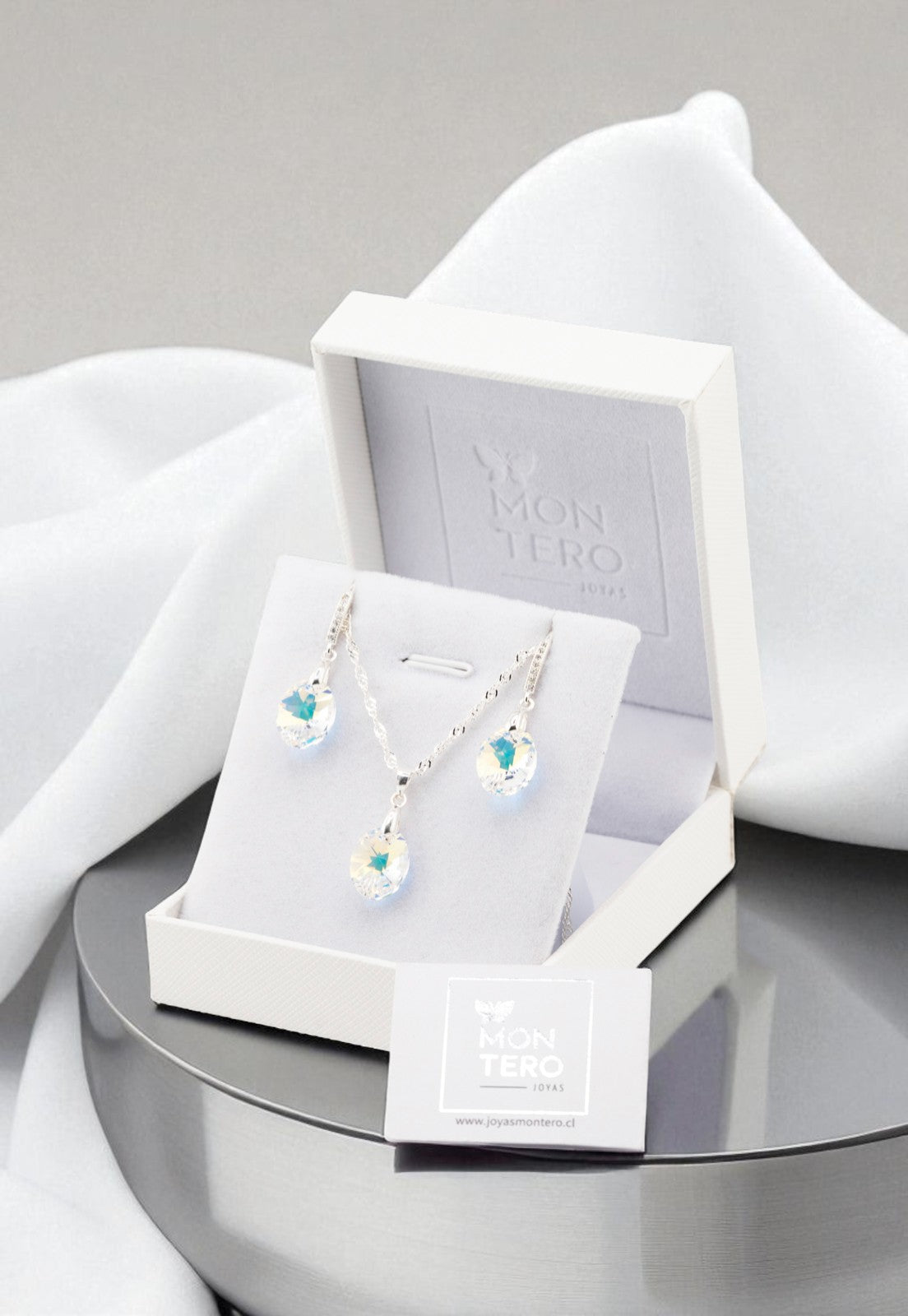 Conjunto Praga Plata 925 Cristal Genuino Aurora Boreal