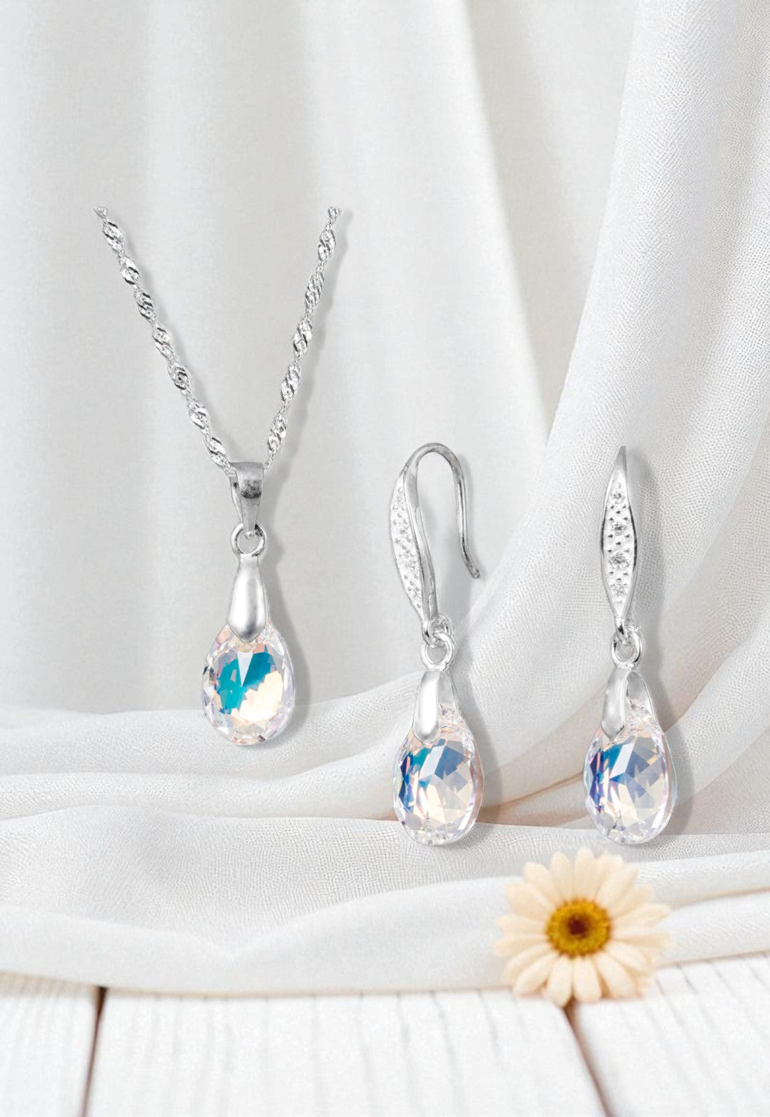 Conjunto Milan Plata 925 Cristal Genuino Aurora Boreal