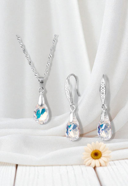 Conjunto Milan Plata 925 Cristal Genuino Aurora Boreal