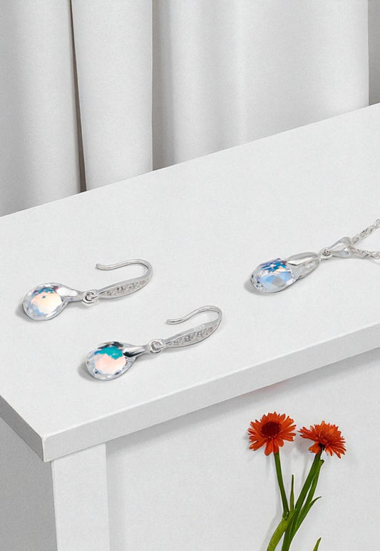 Conjunto Milan Plata 925 Cristal Genuino Aurora Boreal