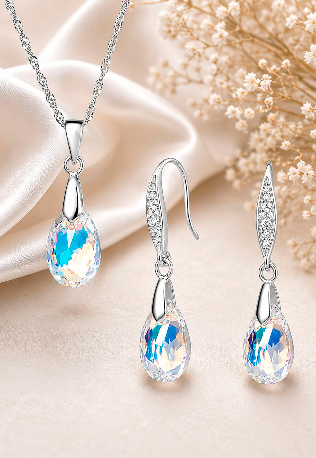 Conjunto Milan Plata 925 Cristal Swarovski® Aurora Boreal