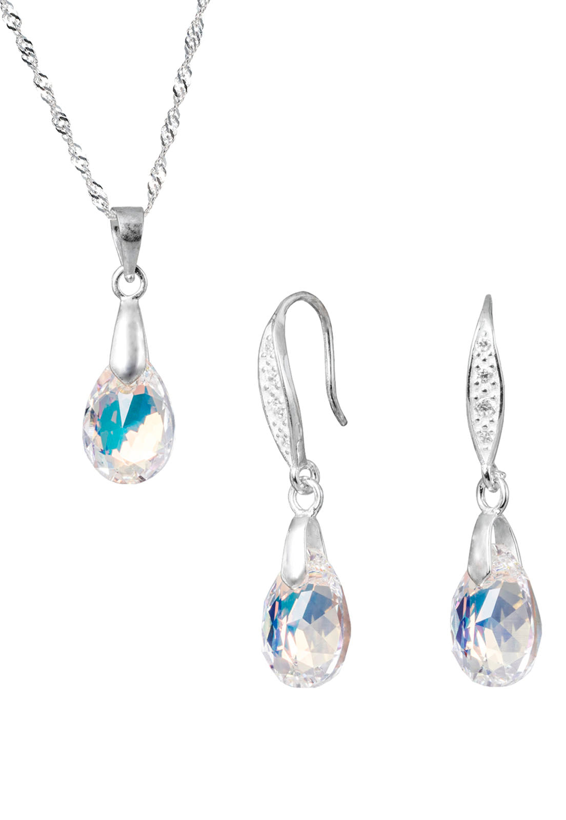 Conjunto Milan Plata 925 Cristal Genuino Aurora Boreal