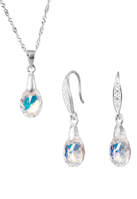 Conjunto Milan Plata 925 Cristal Genuino Aurora Boreal