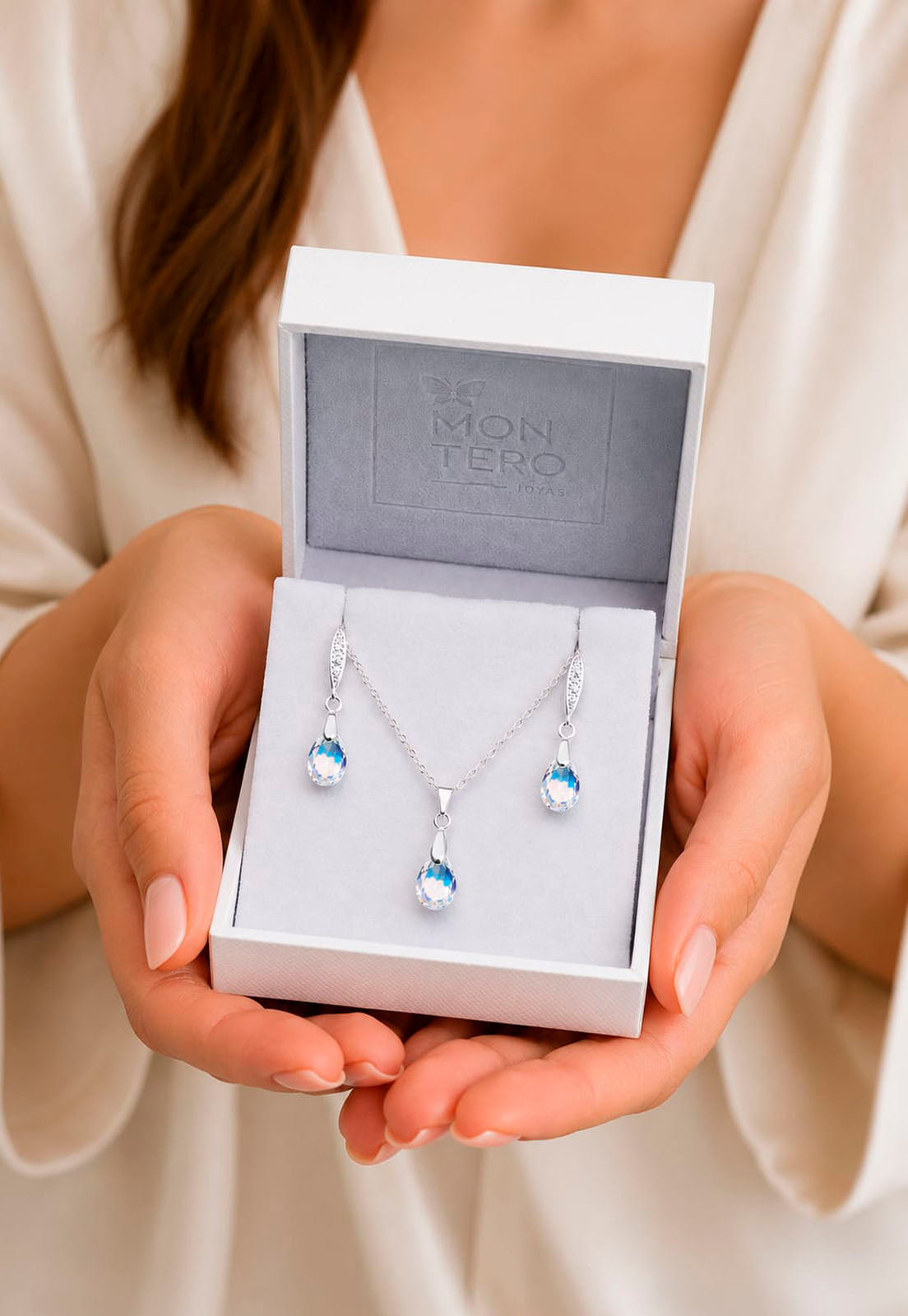 Conjunto Milan Plata 925 Cristal Swarovski® Aurora Boreal