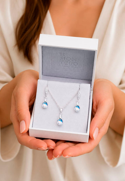 Conjunto Milan Plata 925 Cristal Swarovski® Aurora Boreal
