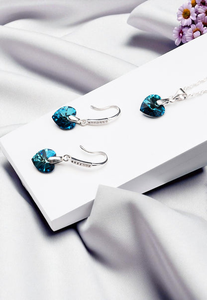 Conjunto Romance Plata 925 Cristal Genuino Bermuda Blue