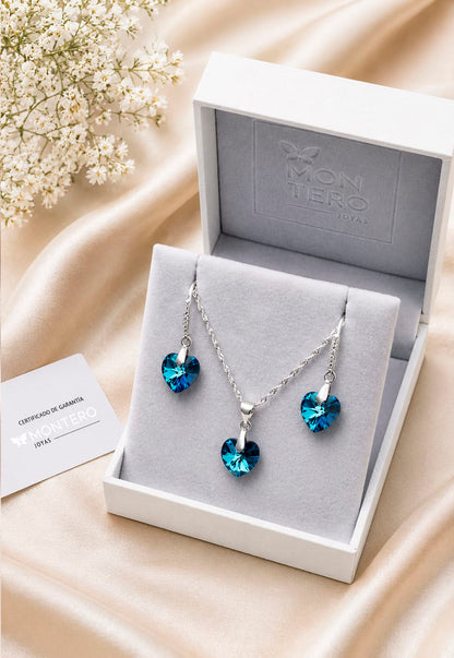 Conjunto Romance Plata 925 Cristal Swarovski® Bermuda Blue