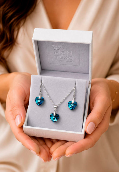 Conjunto Romance Plata 925 Cristal Swarovski® Bermuda Blue