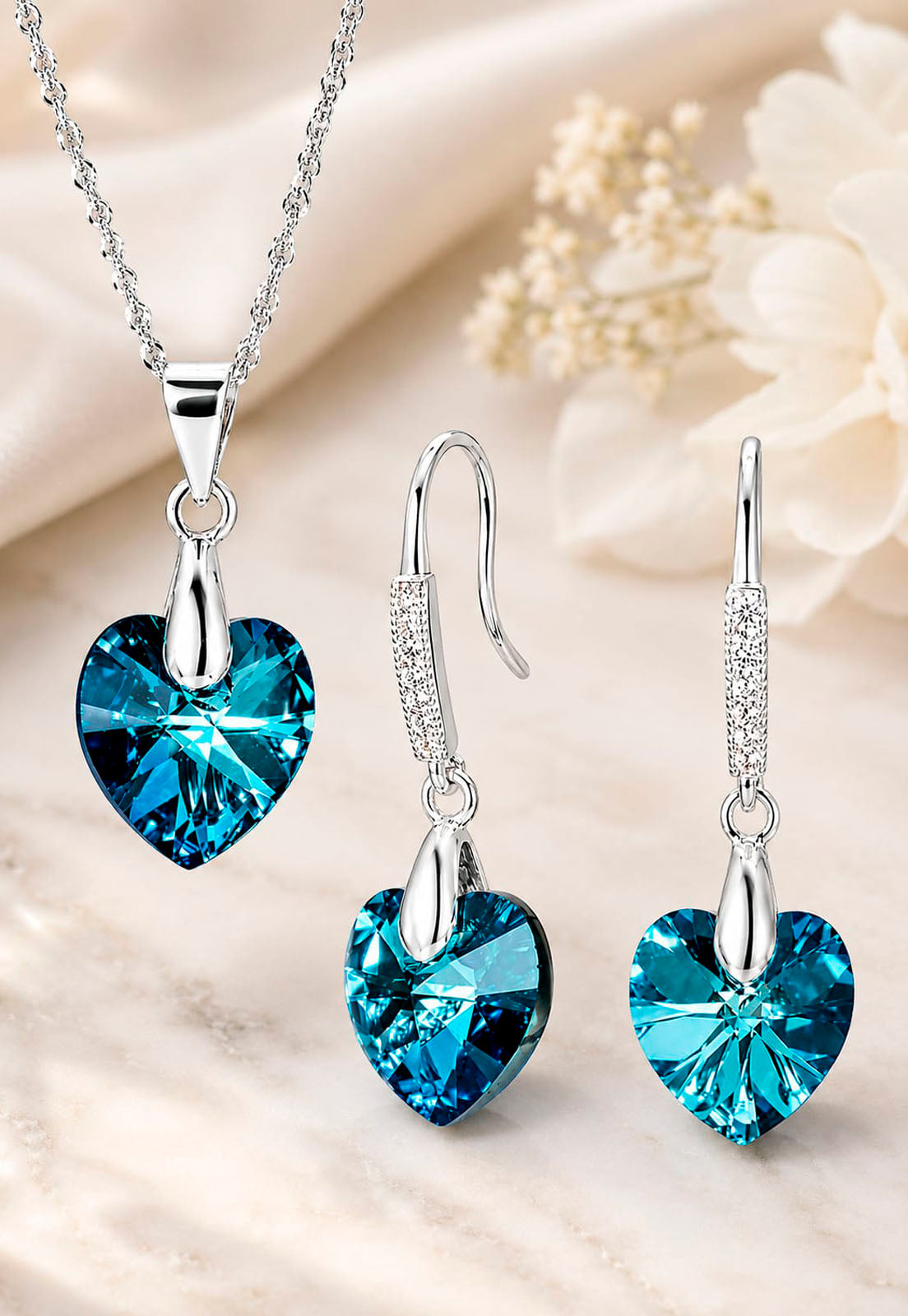 Conjunto Romance Plata 925 Cristal Swarovski® Bermuda Blue