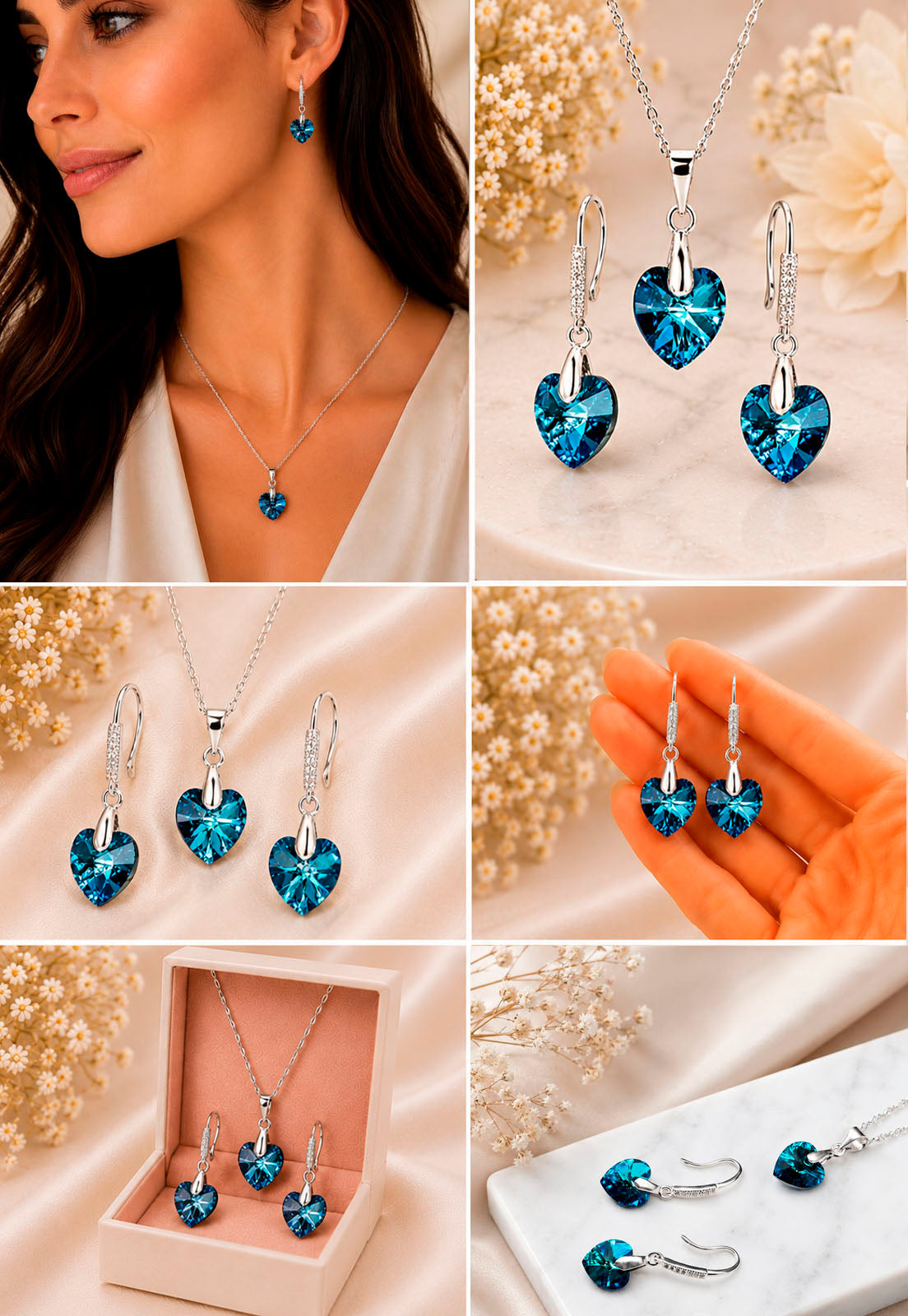 Conjunto Romance Plata 925 Cristal Swarovski® Bermuda Blue