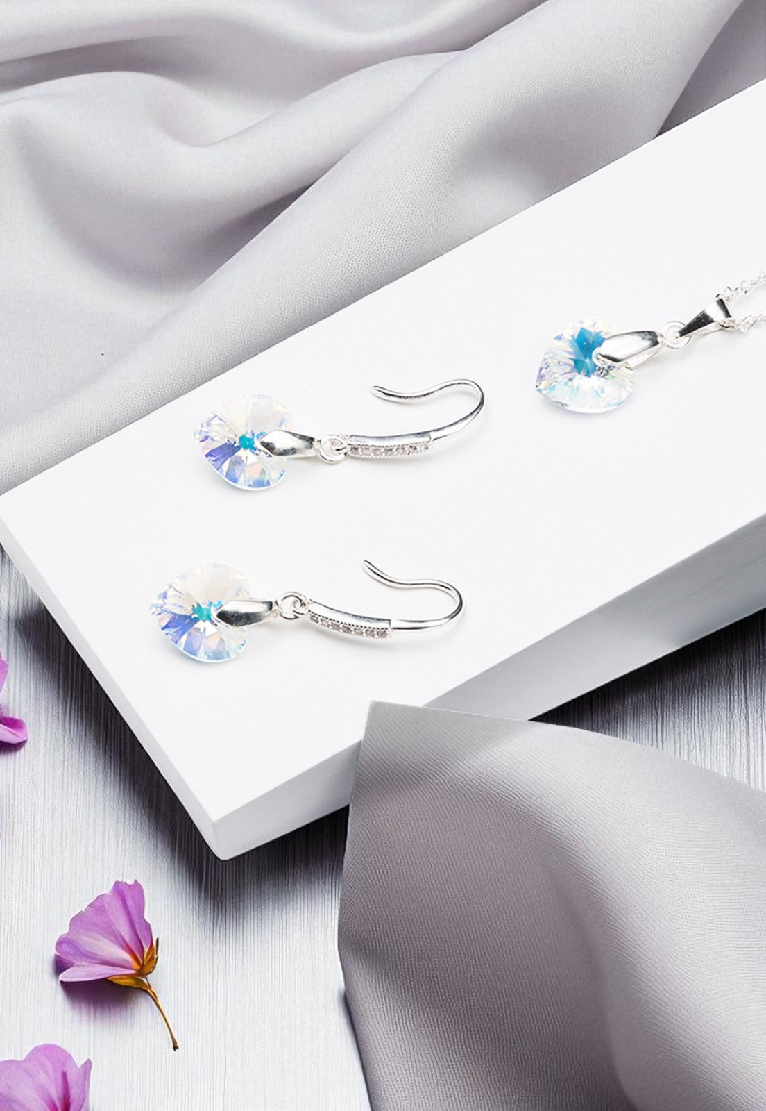 Conjunto Romance Plata 925 Cristal Genuino Aurora Boreal