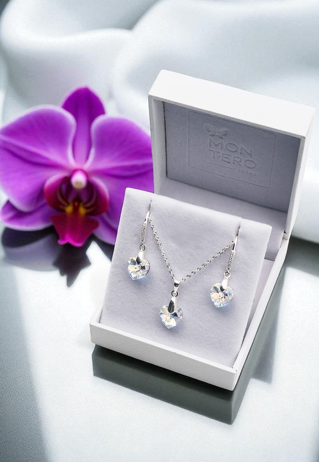 Conjunto Romance Plata 925 Cristal Genuino Aurora Boreal