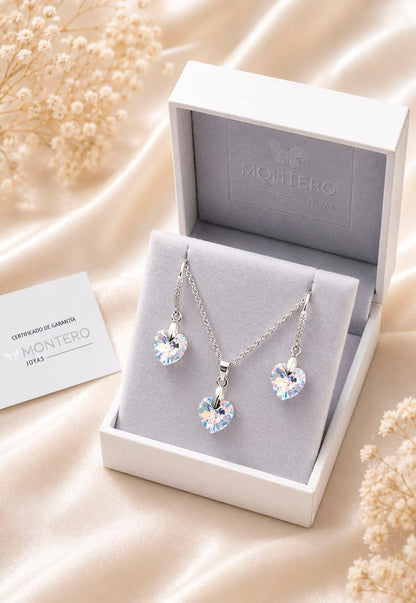 Conjunto Romance Plata 925 Cristal Swarovski® Aurora Boreal