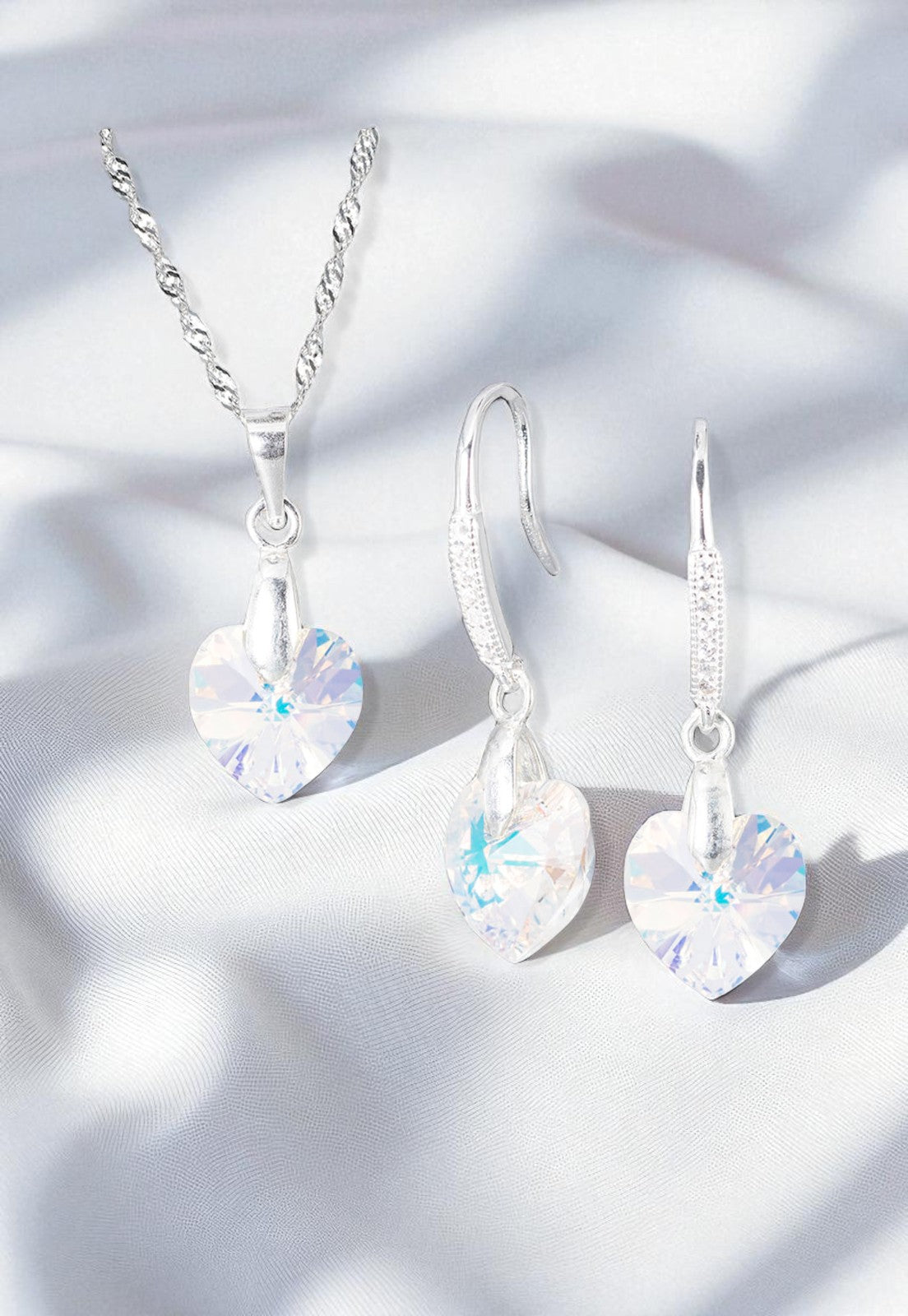 Conjunto Romance Plata 925 Cristal Genuino Aurora Boreal