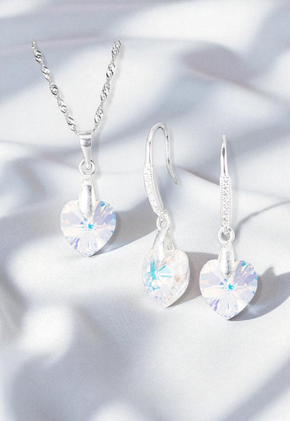 Conjunto Romance Plata 925 Cristal Genuino Aurora Boreal