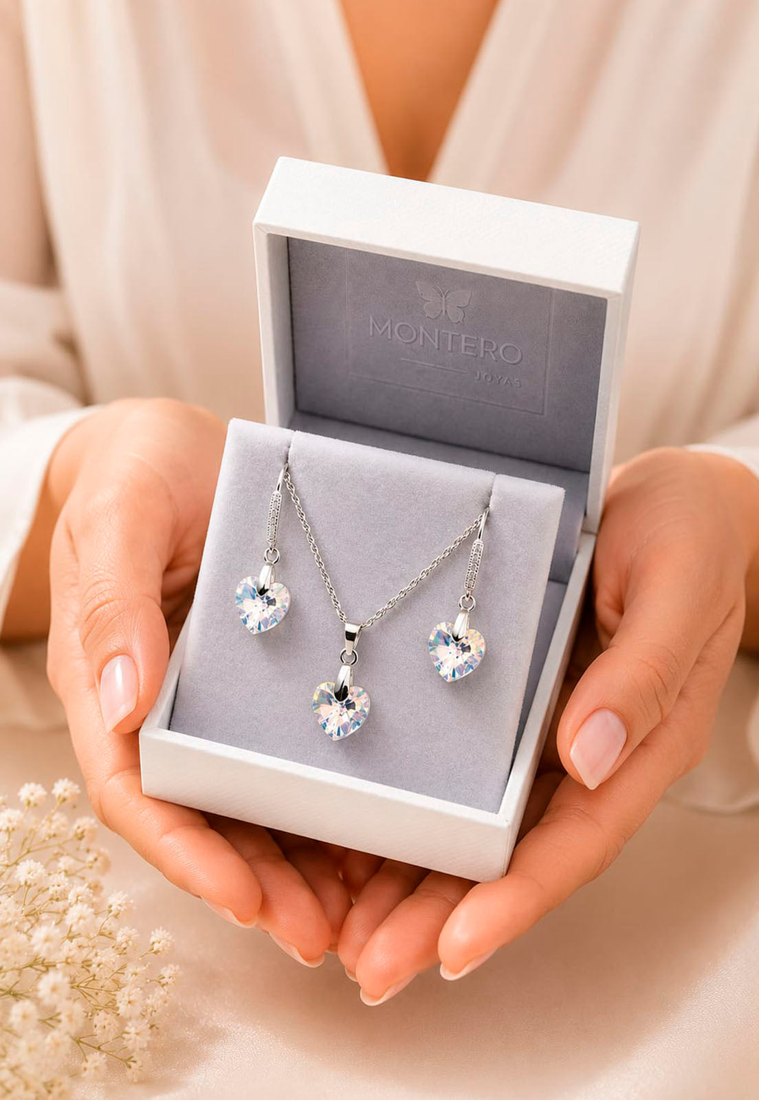 Conjunto Romance Plata 925 Cristal Swarovski® Aurora Boreal