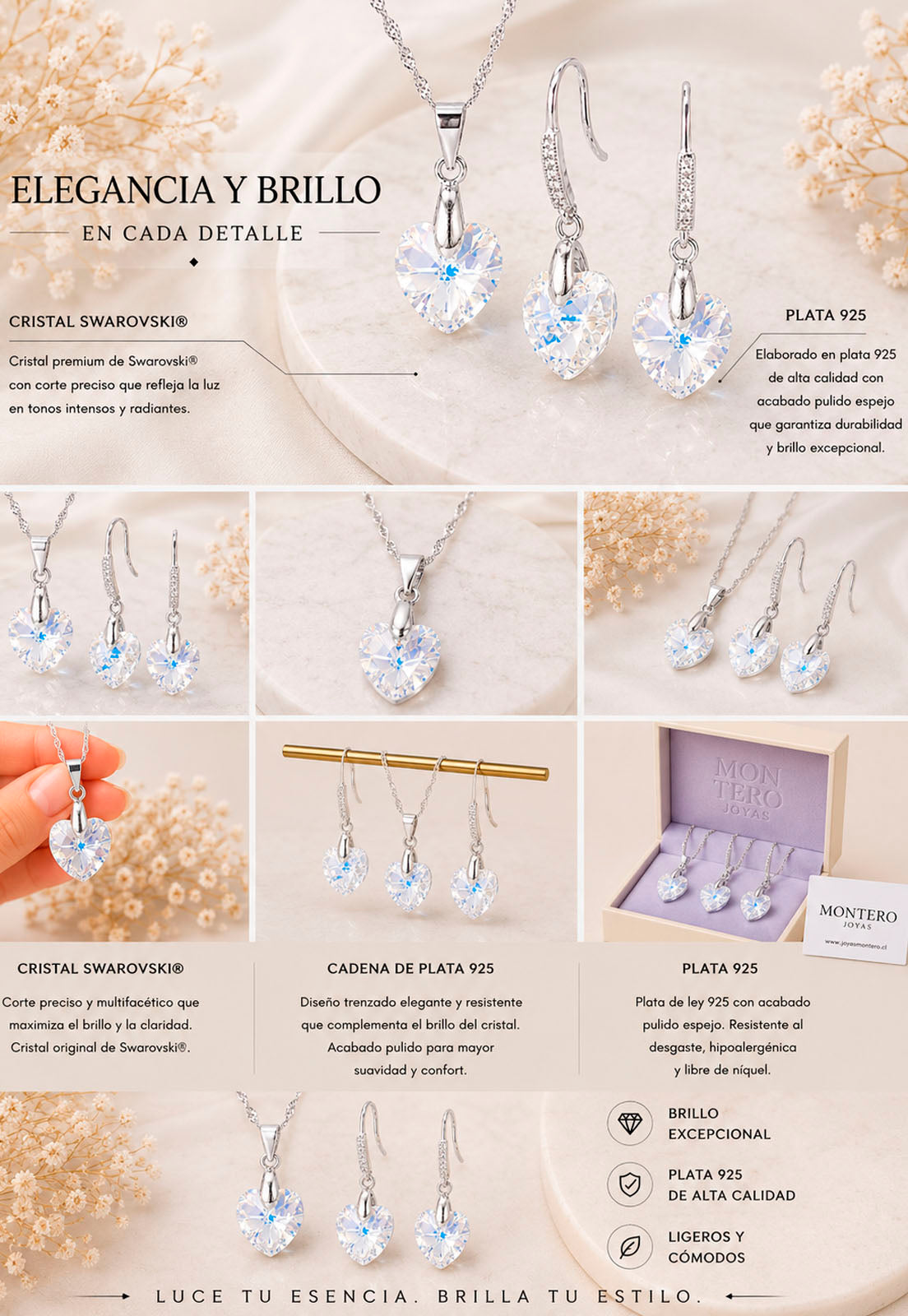 Conjunto Romance Plata 925 Cristal Swarovski® Aurora Boreal