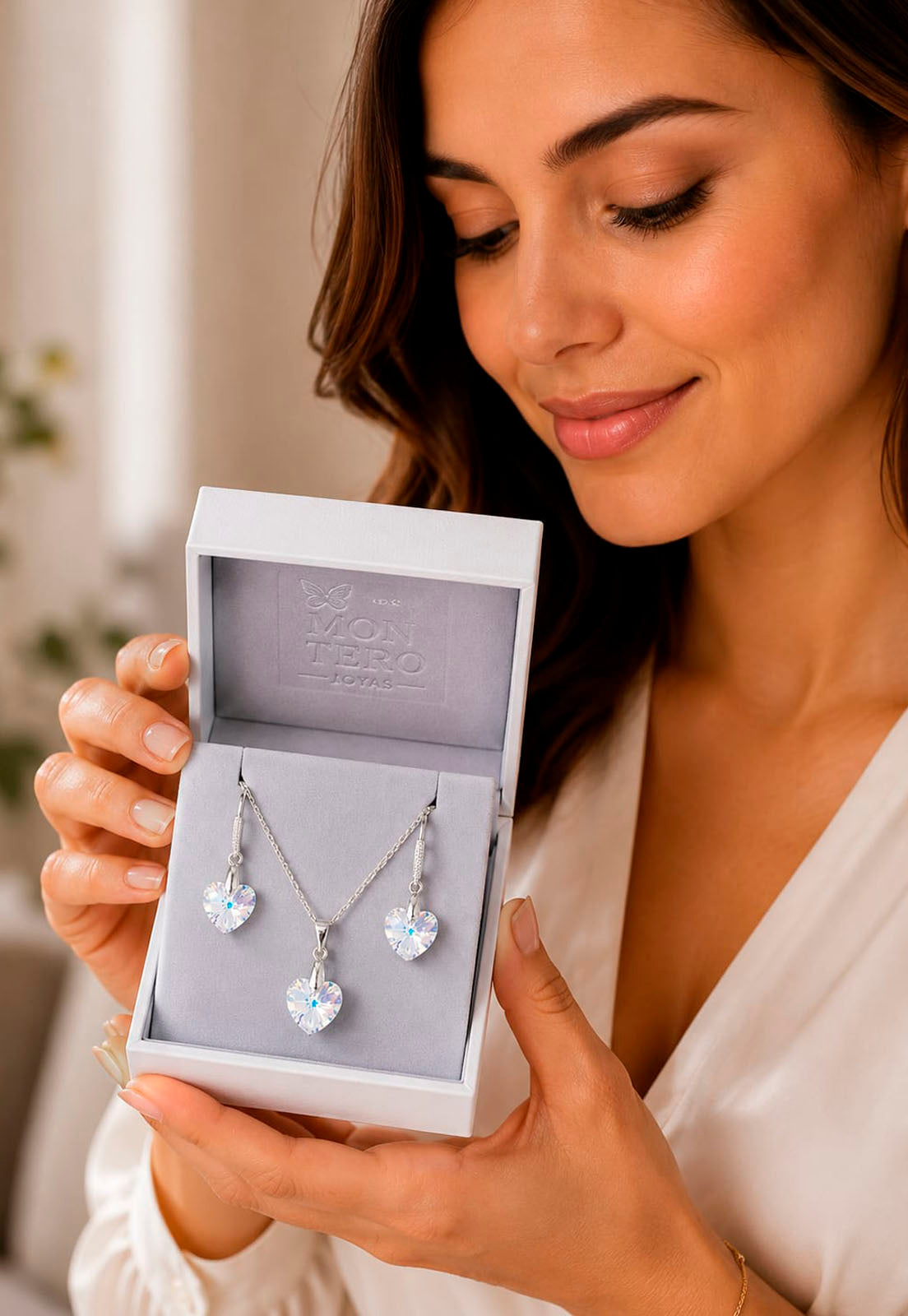 Conjunto Romance Plata 925 Cristal Swarovski® Aurora Boreal