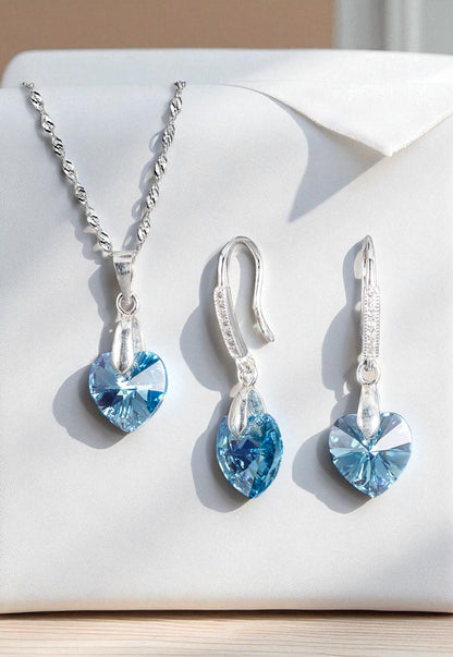 Conjunto Romance Plata 925 Cristal Genuino Aquamarine