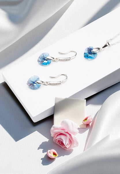 Conjunto Romance Plata 925 Cristal Genuino Aquamarine