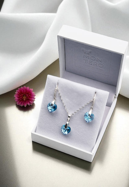 Conjunto Romance Plata 925 Cristal Genuino Aquamarine
