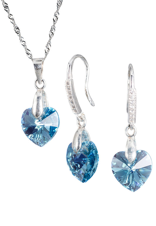 Conjunto Romance Plata 925 Cristal Genuino Aquamarine