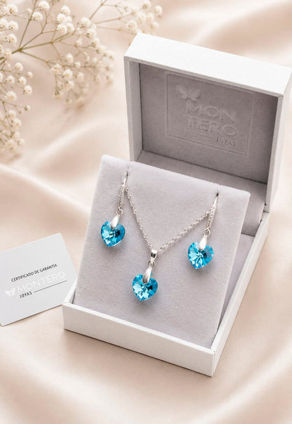 Conjunto Romance Plata 925 Cristal Swarovski® Aquamarine