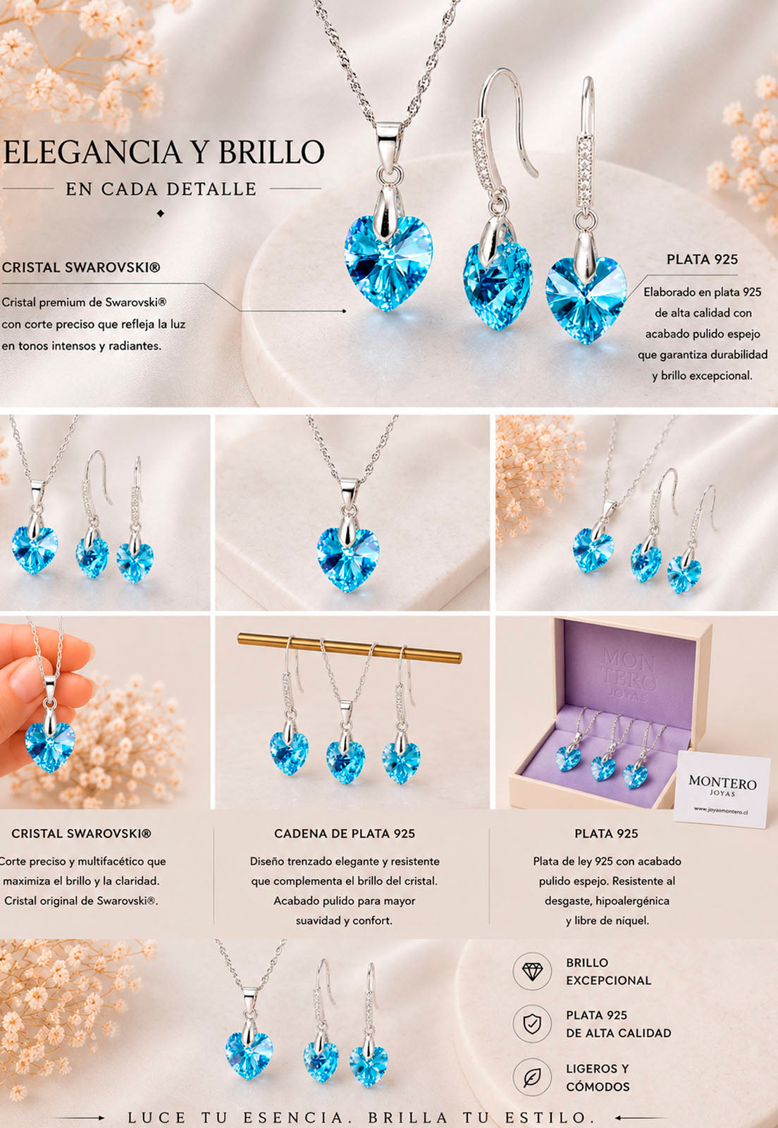 Conjunto Romance Plata 925 Cristal Swarovski® Aquamarine