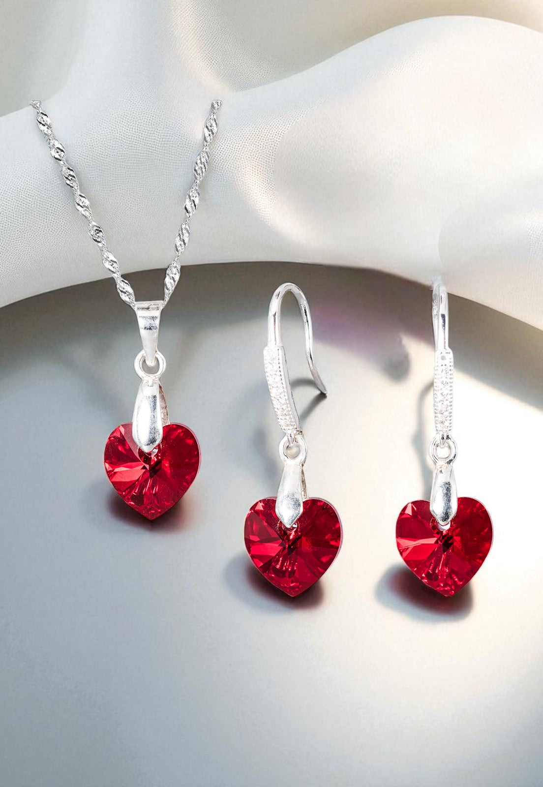 Conjunto Romance Plata 925 Cristal Genuino Siam Shimmer